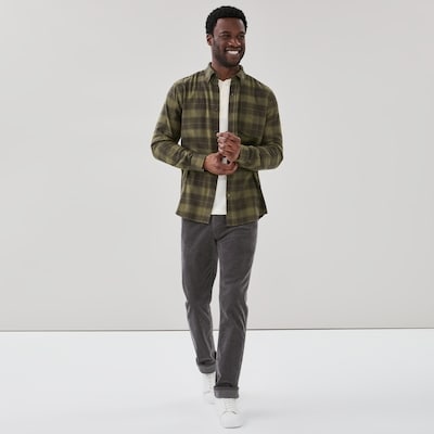 Men's Flannel Button-Down Shirt - Dark Green