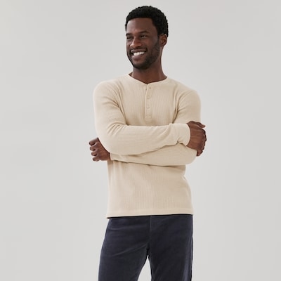 Men's Henley Long Sleeve Top - Oat Mix