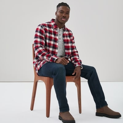 Men's Flannel Button-Down Shirt - Dark Red