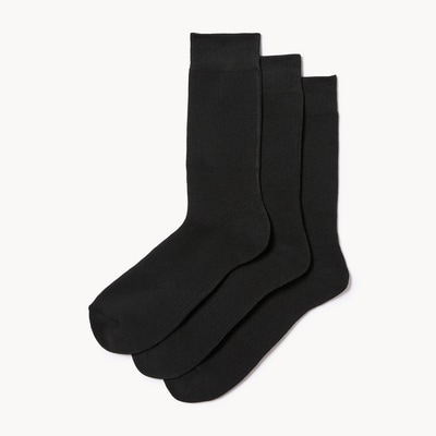 Ens. 3 paires de chaussettes tube côtelées, hommes - Noir