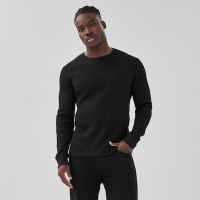 Men's Henley Long Sleeve Top - Black