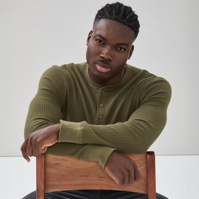 Men's Henley Long Sleeve Top - Army Green