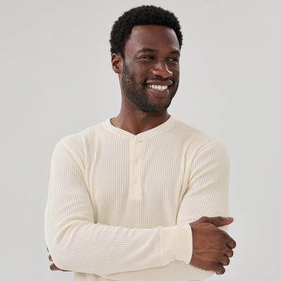 Men's Henley Long Sleeve Top - Cream