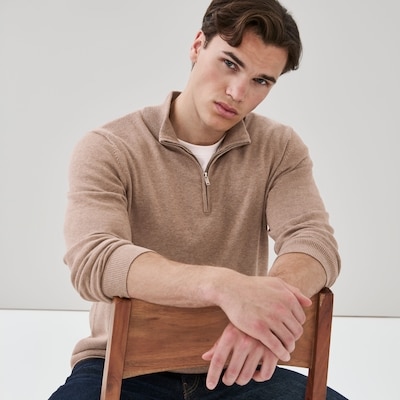 Men's Essential Quarter-Zip Sweater - Light Brown Mix