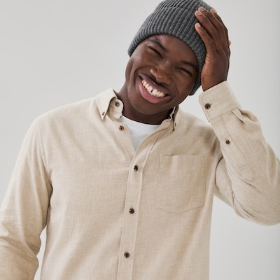 Chemise boutonnée en flanelle pour hommes - Mélange Avoine