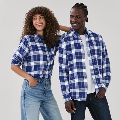 Adult Flannel Button-Down Shirt - Dark Blue