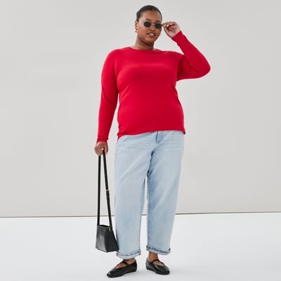 Women+ Slim-Fit Long Sleeve Top - Red