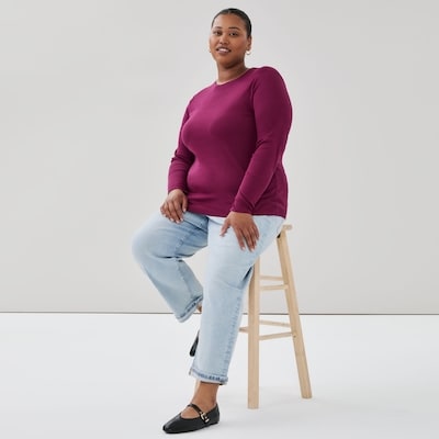 Women+ Slim-Fit Long Sleeve Top - Plum