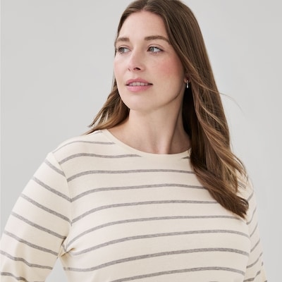 Haut rayé ajusté à manches longues Femmes+ - Crème