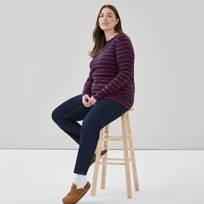 Women+ Striped Slim-Fit Long Sleeve Top - Navy