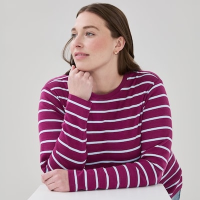 Women+ Striped Slim-Fit Long Sleeve Top - Plum