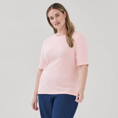 Women+ Ribbed Quarter Sleeve T-Shirt - Pale Pink