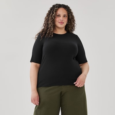 T-shirt côtelé à manches trois-quarts Femmes+ - Noir JF