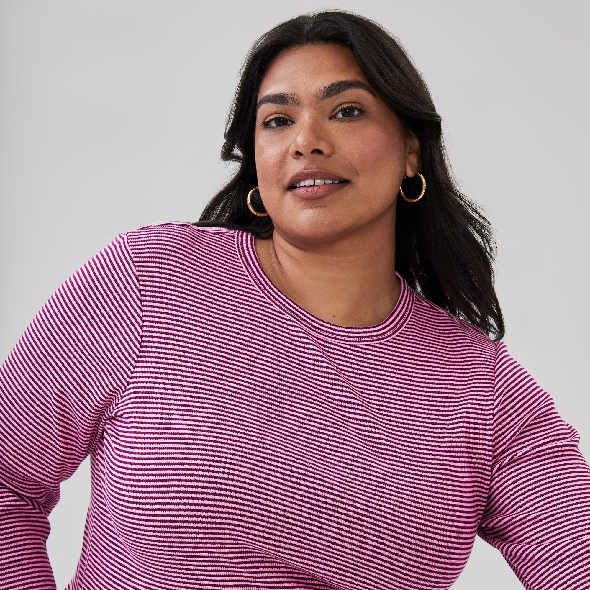 Women+ Striped Slim-Fit Ribbed Long Sleeve Top