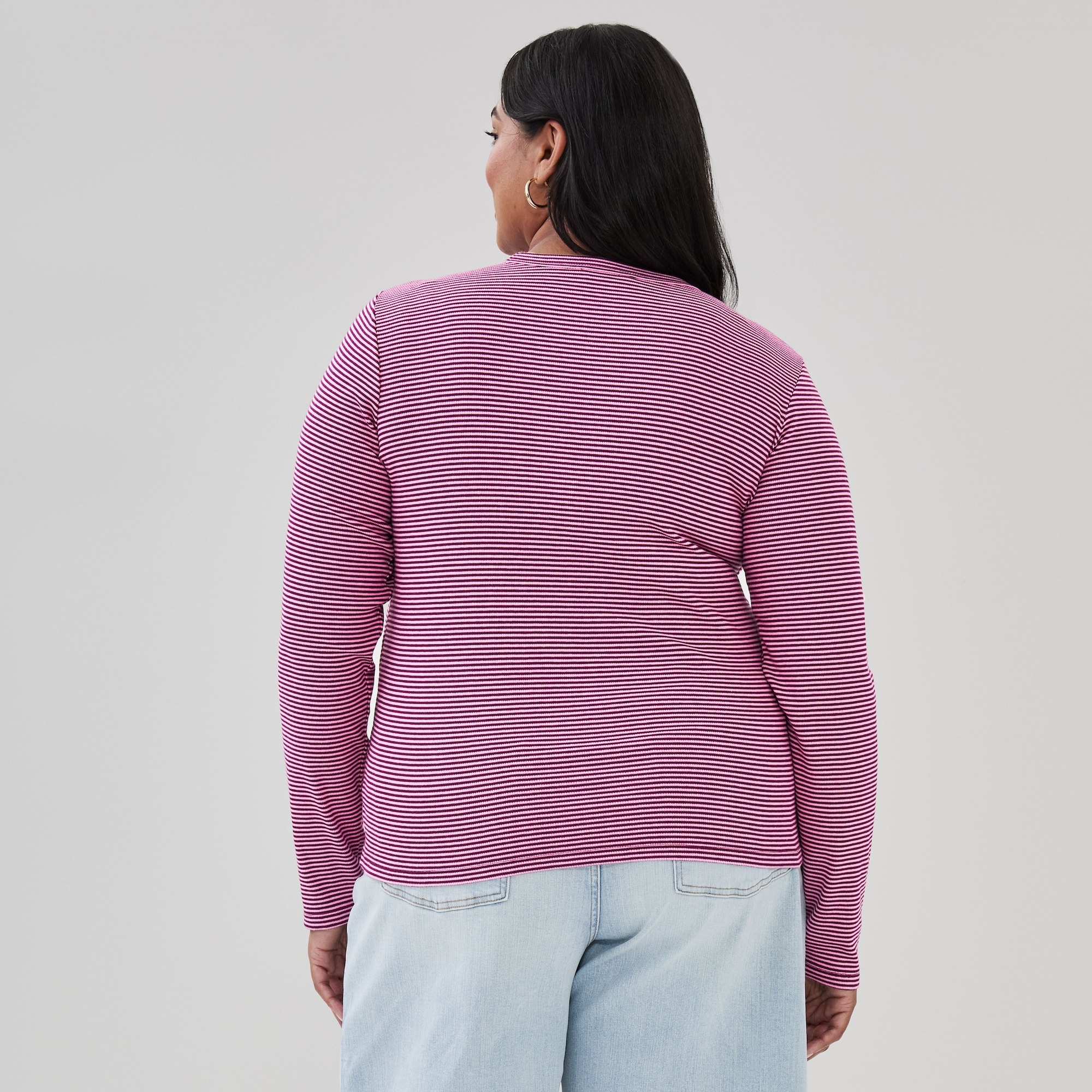 Women+ Striped Slim-Fit Ribbed Long Sleeve Top