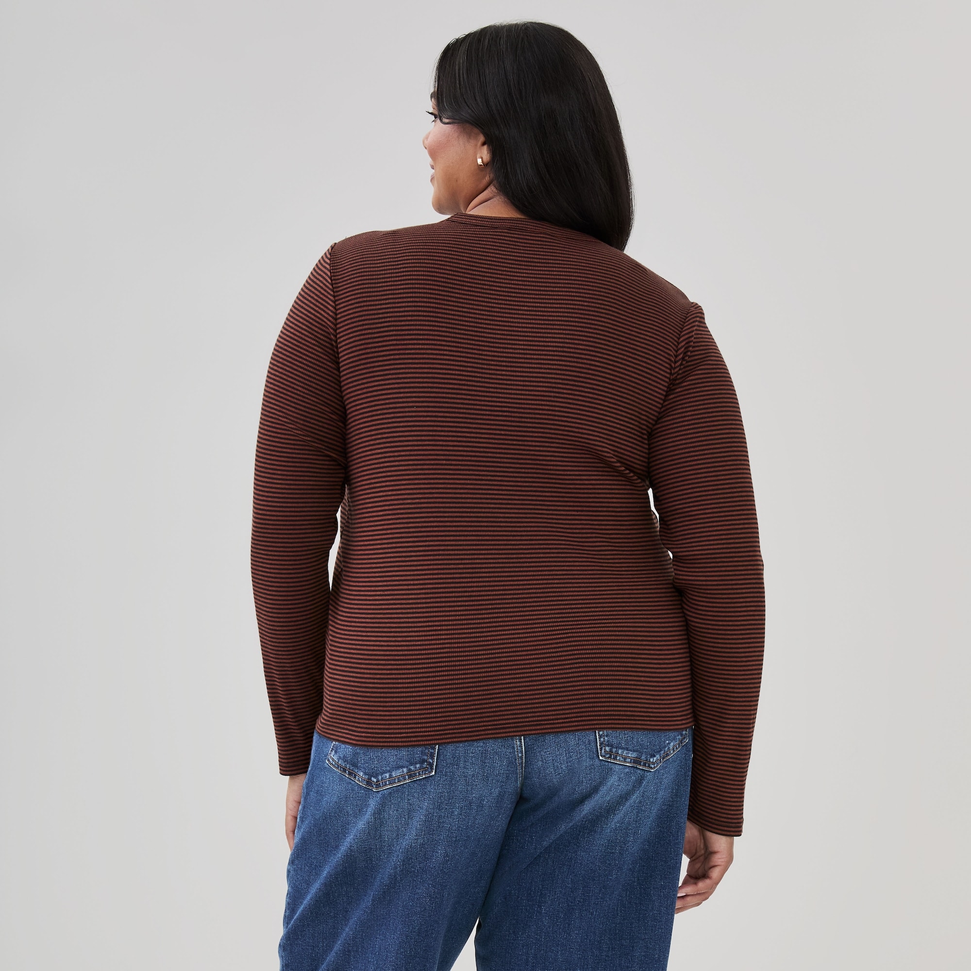 Women+ Striped Slim-Fit Ribbed Long Sleeve Top