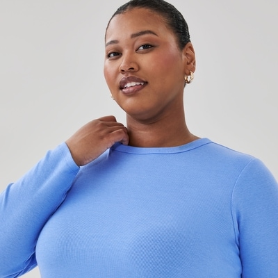 Haut côtelé ajusté à manches longues Femmes+ - Bleu Vif