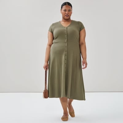 Robe midi boutonnée sur l’avant Femmes+ - Vert Kaki