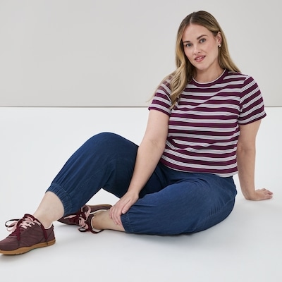 T-shirt côtelé à coupe ajustée Femmes+ - Marron