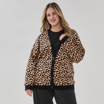 Cardigan ample à imprimé léopard Femmes+ - Brun