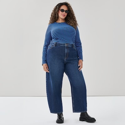 Women+ Striped Long Sleeve Top - Dark Navy