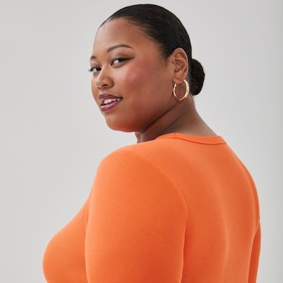 Women+ Ribbed Long Sleeve Top - Bright Orange