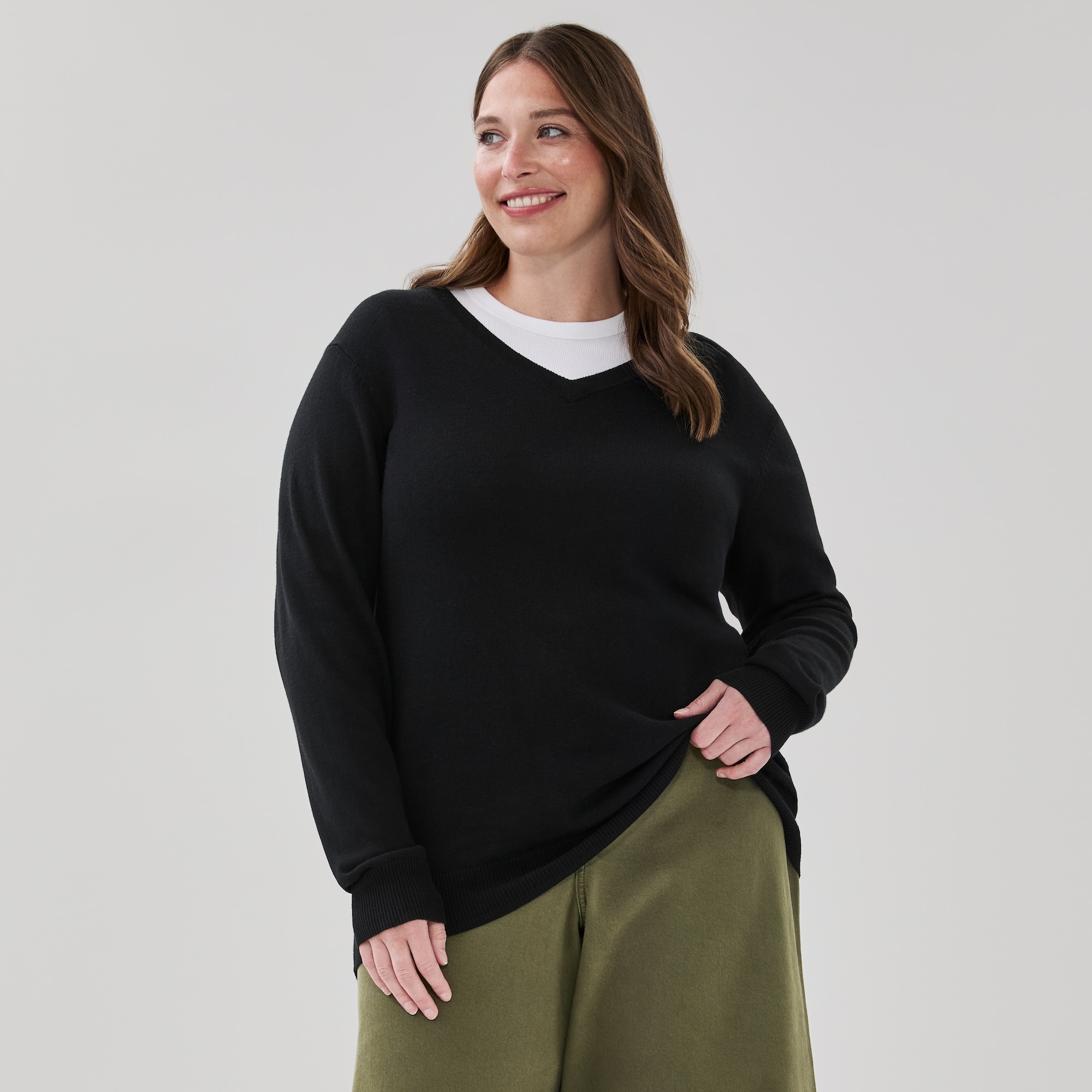 Women+ Cotton Cashmere Blend V-Neck Sweater