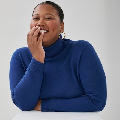 Women+ Cotton Cashmere Blend Turtleneck - Light Navy
