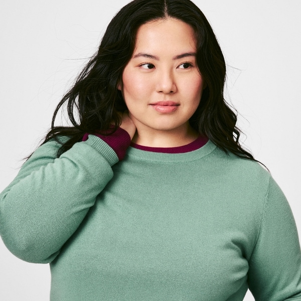 Chandail en coton et cachemire mélangé Femmes+ - VERT POUSSIEREUX
