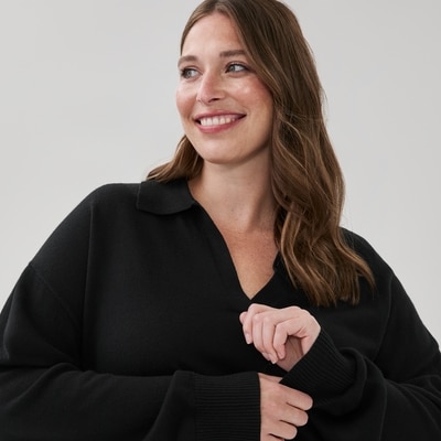 Chandail à col polo en coton et cachemire Femmes+ - Noir JF