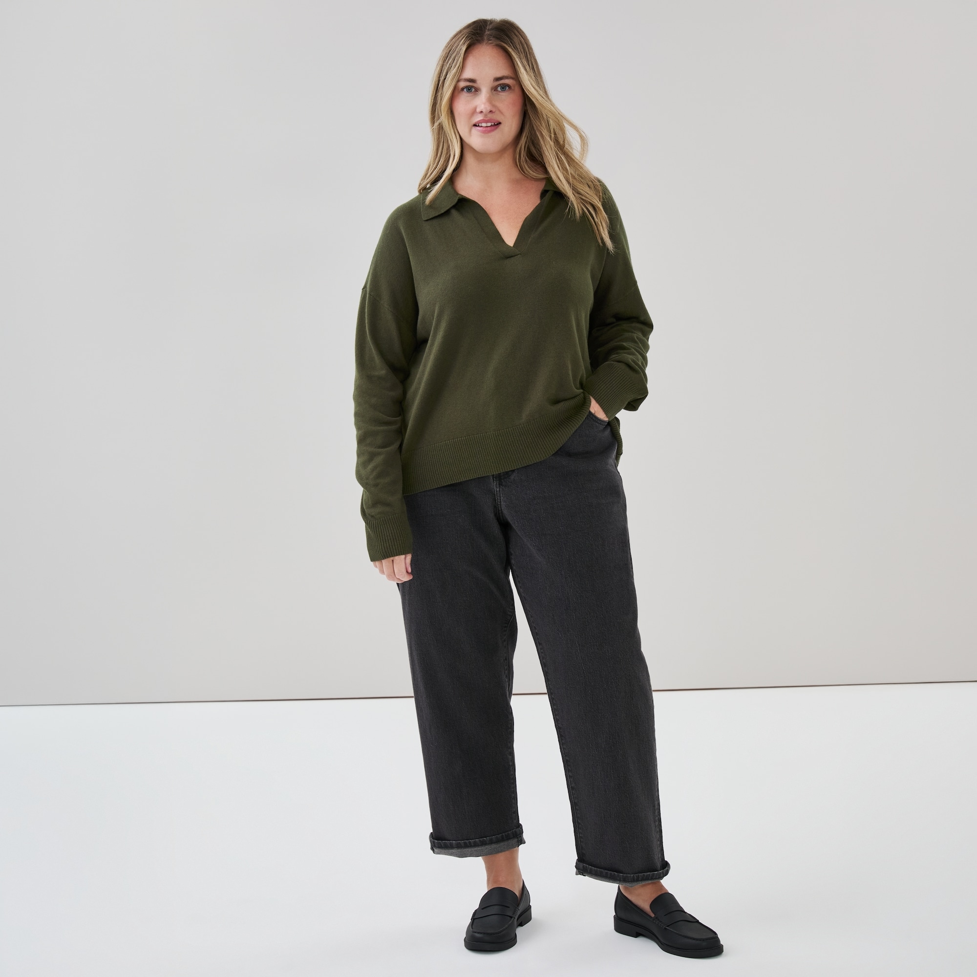 Women+ Cotton Cashmere Blend Polo Sweater