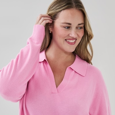 Women+ Cotton Cashmere Polo Sweater - Pink
