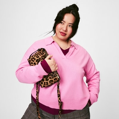 Women+ Cotton Cashmere Polo Sweater - Pink