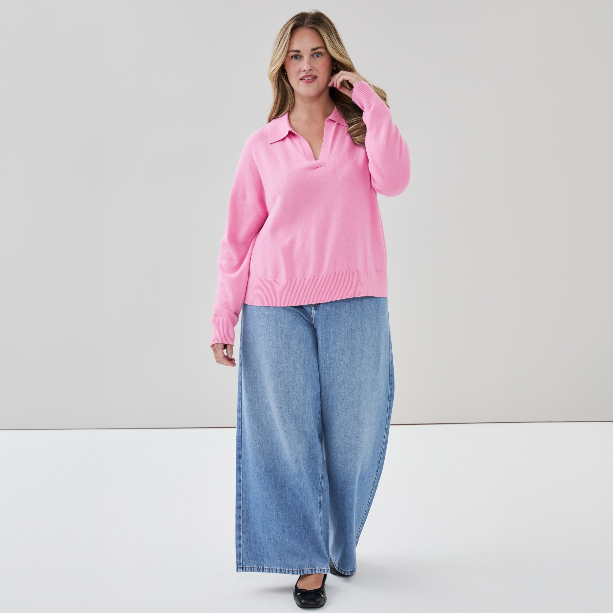 Chandail à col polo en coton et cachemire Femmes+