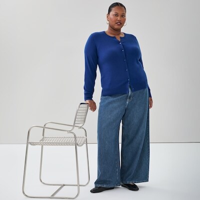 Cardigan en coton et cachemire mélangé Femmes+ - Marine pâle