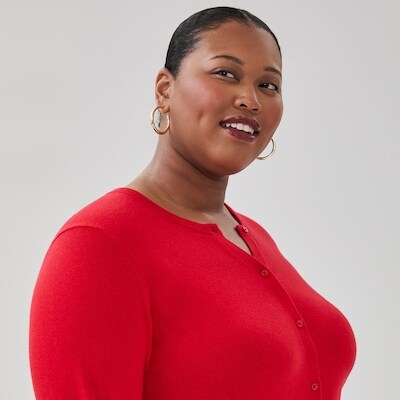 Cardigan en coton et cachemire mélangé Femmes+ - Rouge