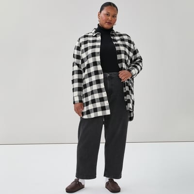 Women+ Buffalo Plaid Long Shirt - Black