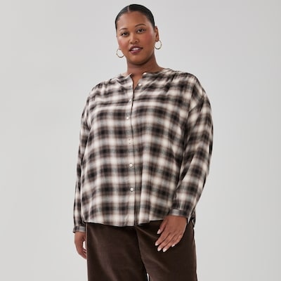 Women+ Flannel Long Sleeve Shirt - Grey