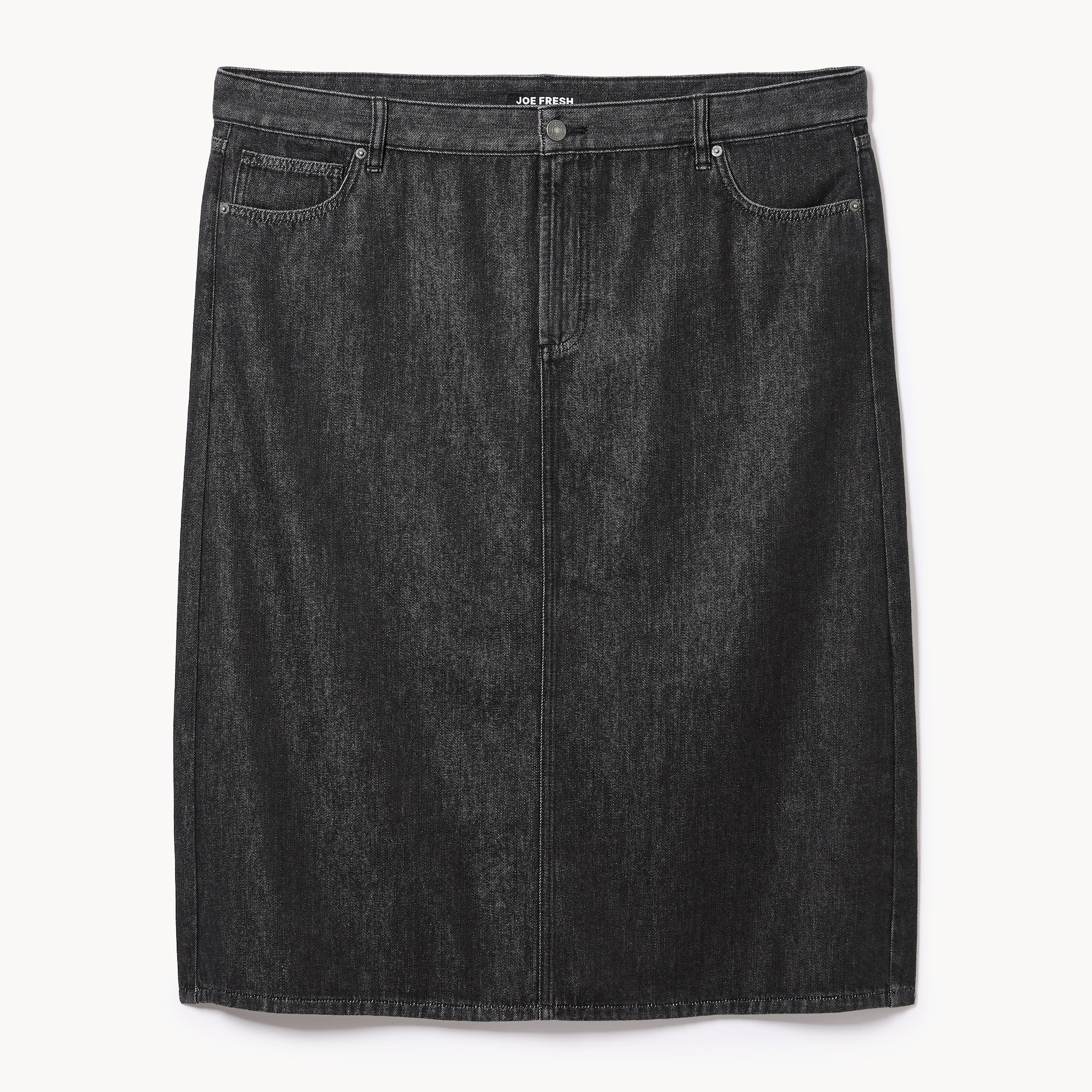 Women+ Black Wash Denim Midi Skirt