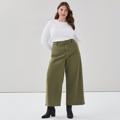 Women+ Wide Leg Jean - Khaki Green