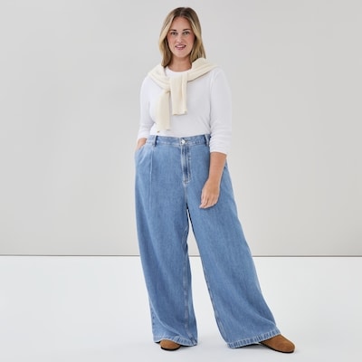 Pantalon à jambe large denim délavé clair Femmes+ - Laver Pâle