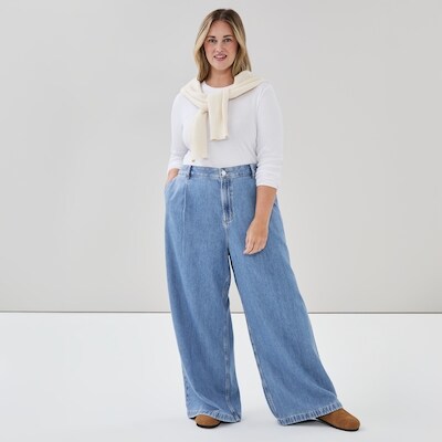 Women+ Light Wash Wide Leg Denim Trouser - Light Wash