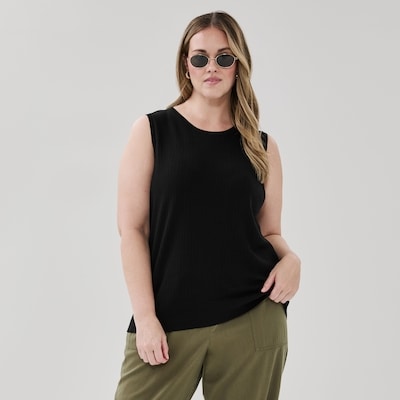 Women+ Pointelle Tank - JF Black