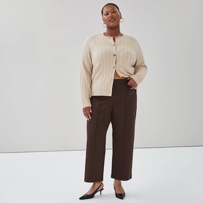 Pantalon à jambe droite en point de Rome Femmes+ - Brun Foncé
