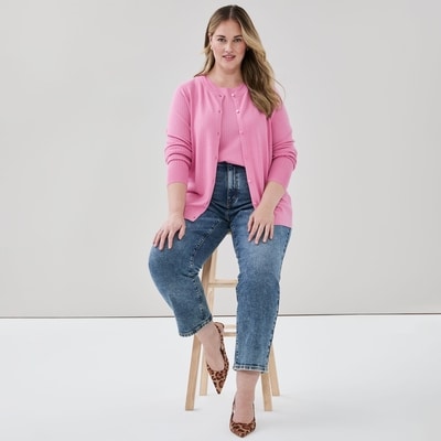 Women+ Pointelle Cardigan - Pink