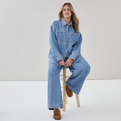Chemisier ample en denim délavé clair Femmes+ - Laver Pâle