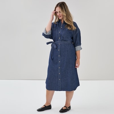 Women+ Denim Midi Shirt Dress - Dark Wash