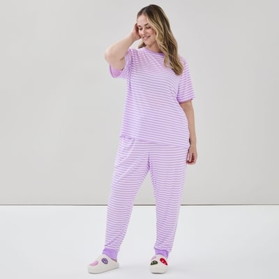 Women+ Printed T-Shirt Set - Light Purple