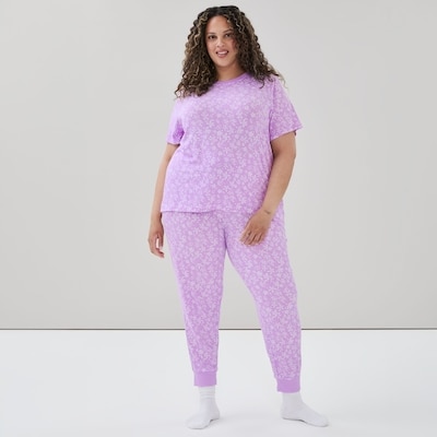 Women+ Printed T-Shirt Set - Purple