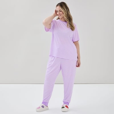 Women+ Printed T-Shirt Set - Light Purple